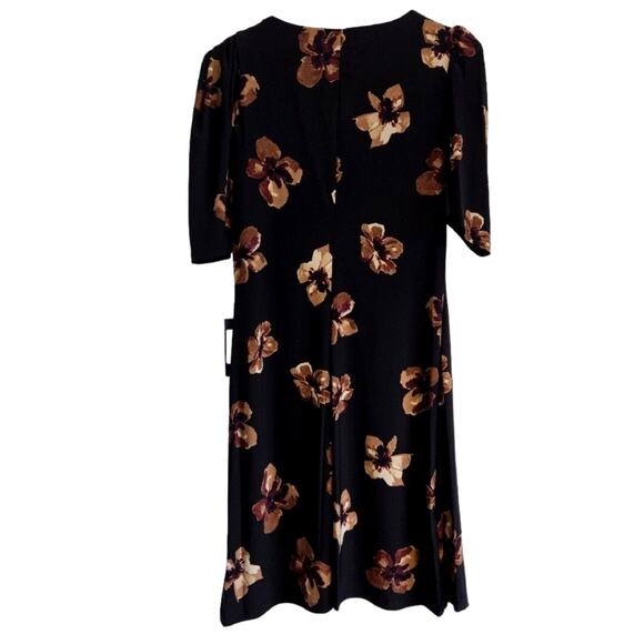 Tommy Hilfiger Black & Brown Floral Sleeved Midi Dress Women's Size 4 NWT - Picture 2 of 6